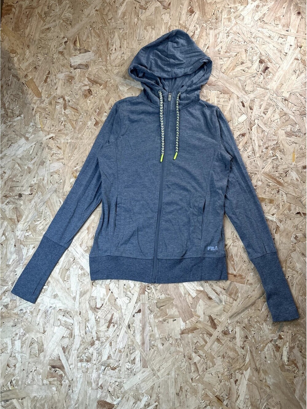 Fila Womens Full Zip Hoodie Gray Athletic Sweatshirt Thumbholes Size